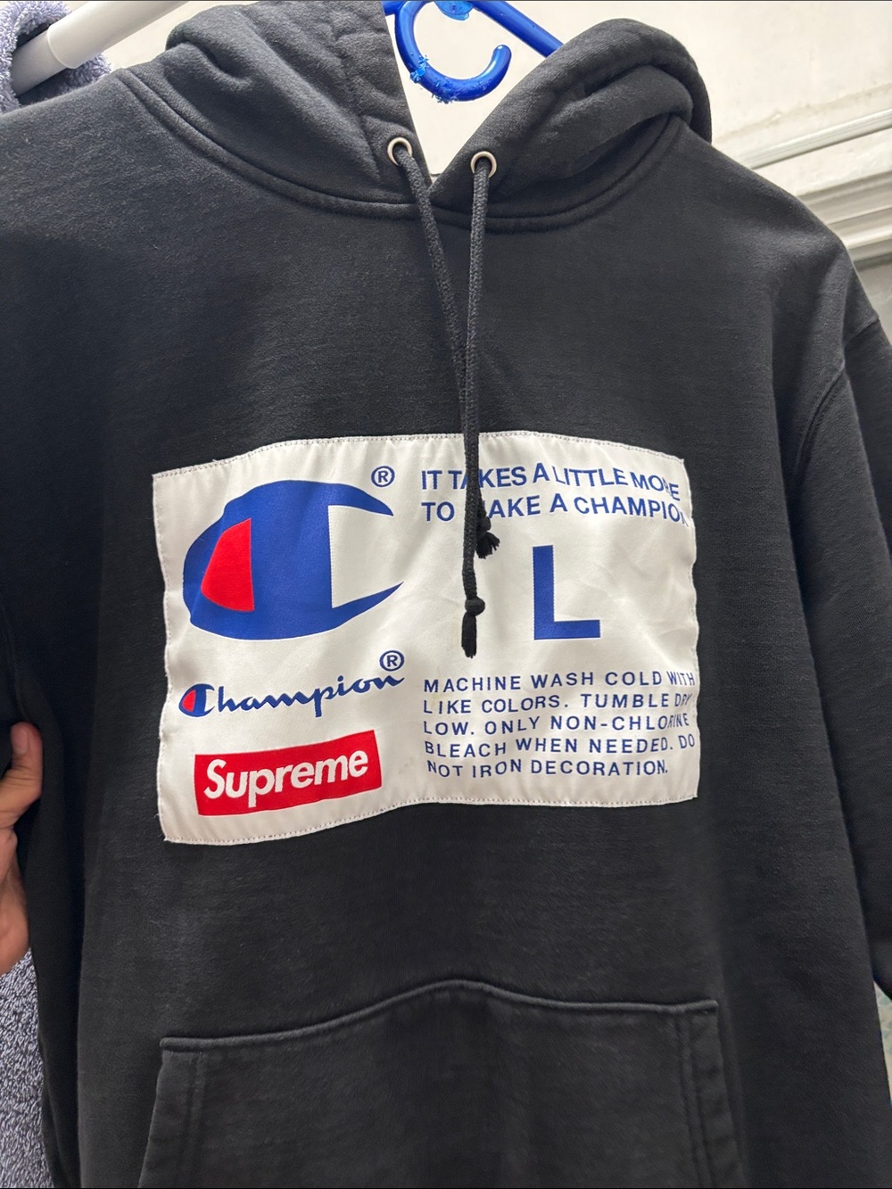 Supreme X Champion Hoodie In Black 100% authentic Size L EUC - Picture 2 of 9